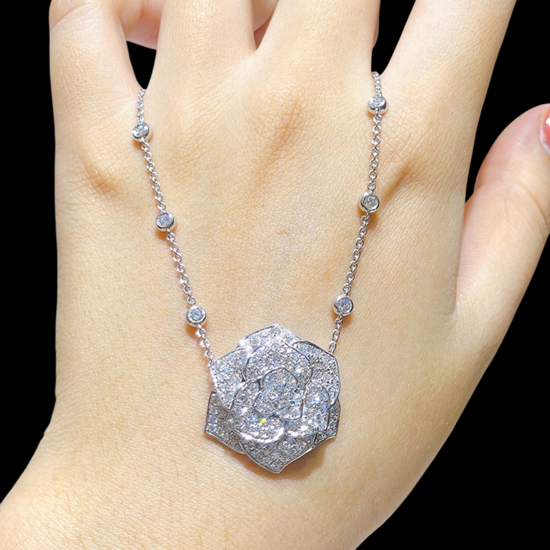 Camellia Bloom Platinum PT950 Diamond Necklace – 0.20 ct Center Diamond