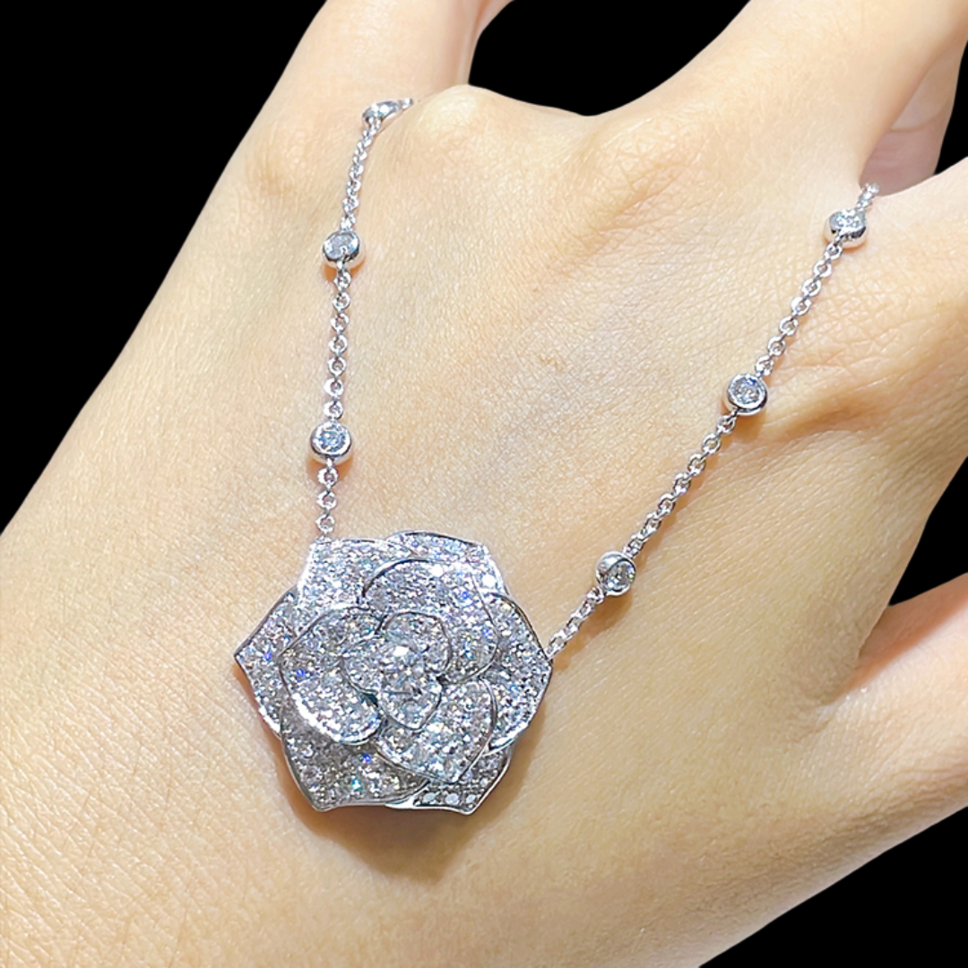 Camellia Bloom Platinum PT950 Diamond Necklace – 0.20 ct Center Diamond