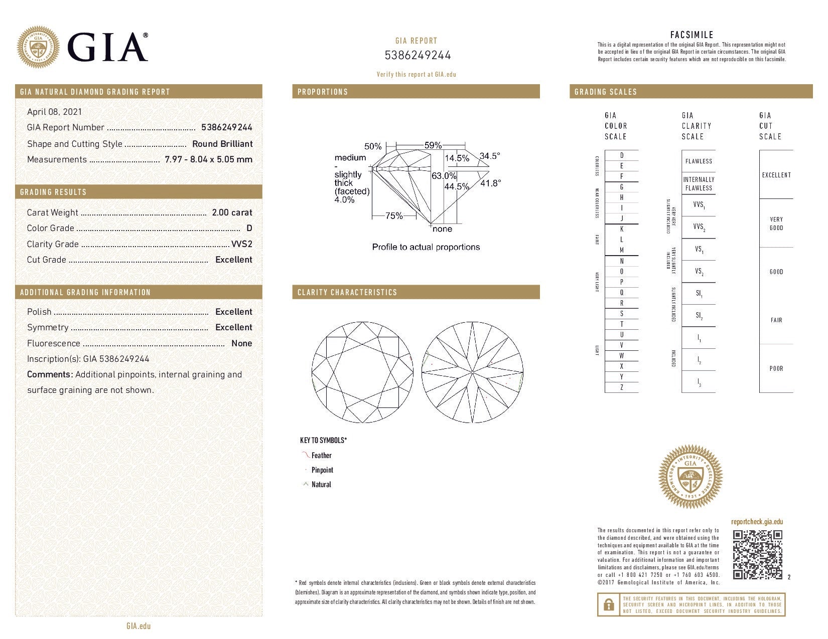 GIA diamond report with detailed gemstone information
