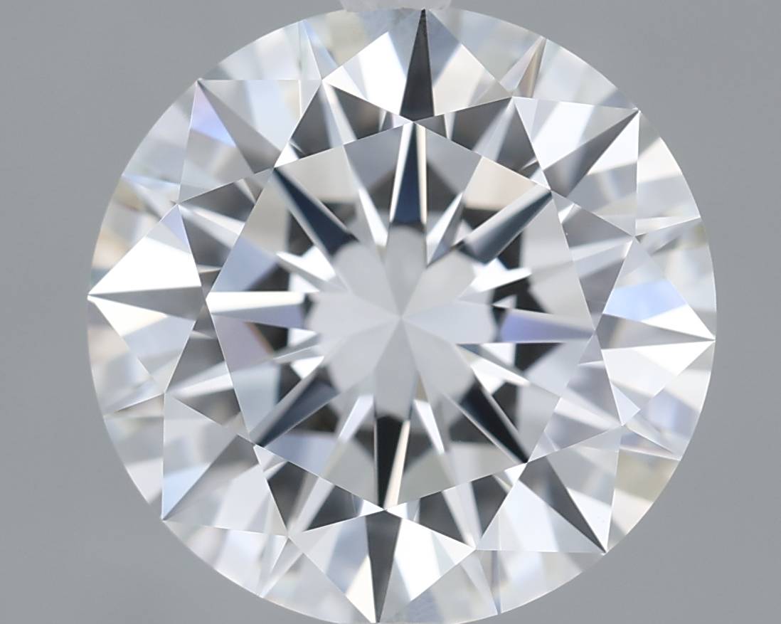 Close-up of a round diamond with a gray background