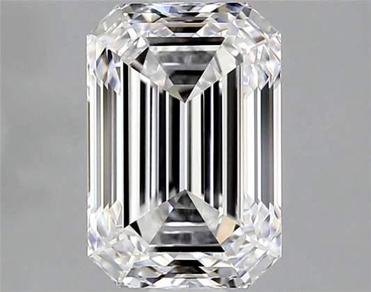 Rectangular cut diamond on a gray background