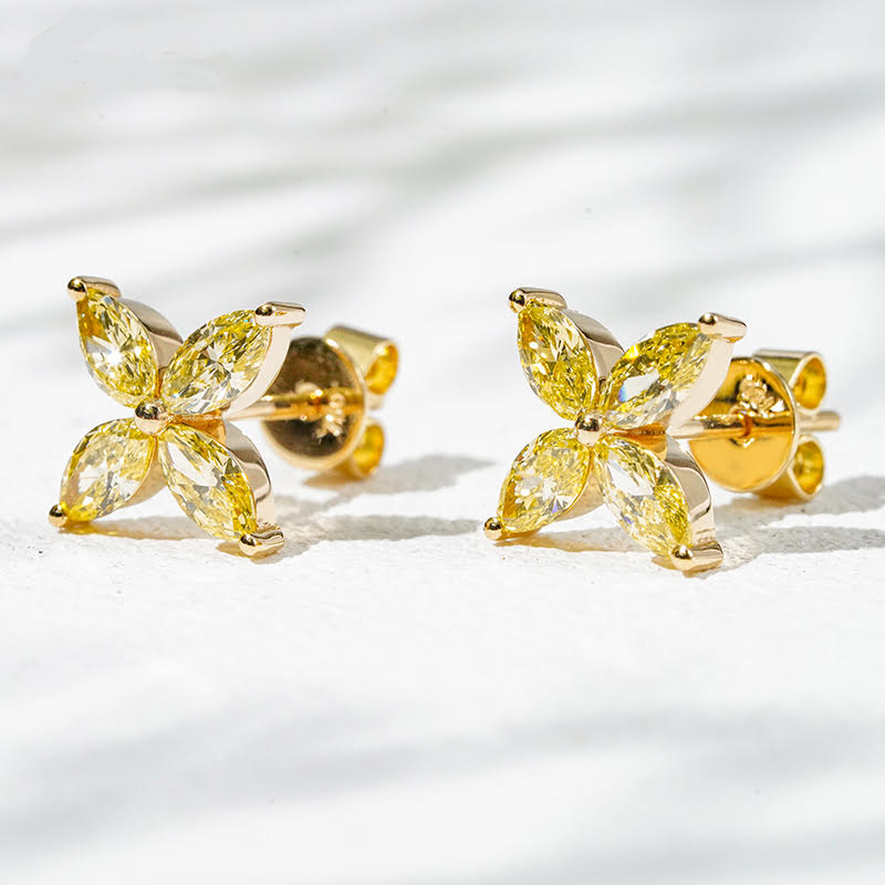 Golden Bloom Yellow Lab Diamond Flower Earrings in 18K Yellow Gold