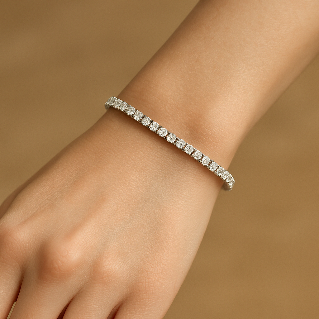 QOB “Fine Line” Lab Diamond Tennis Bracelet ~5.782 carats in Solid 18K Gold
