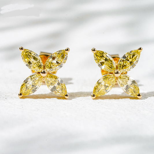 Golden Bloom Yellow Lab Diamond Flower Earrings in 18K Yellow Gold