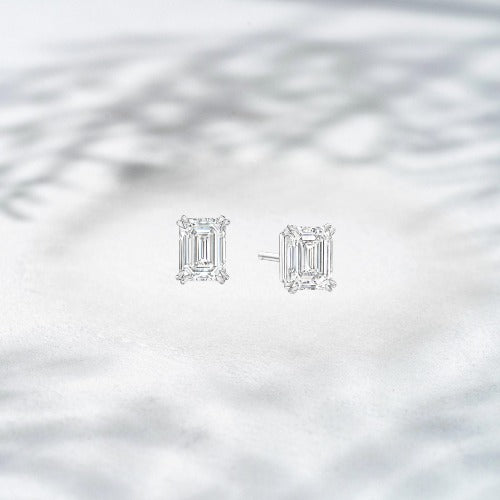 Vault Cut – Platinum Natural Emerald-Cut Diamond Stud Earrings (1.5 ct)