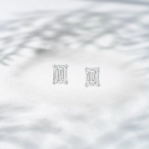 Vault Cut – Platinum Natural Emerald-Cut Diamond Stud Earrings (1.5 ct)