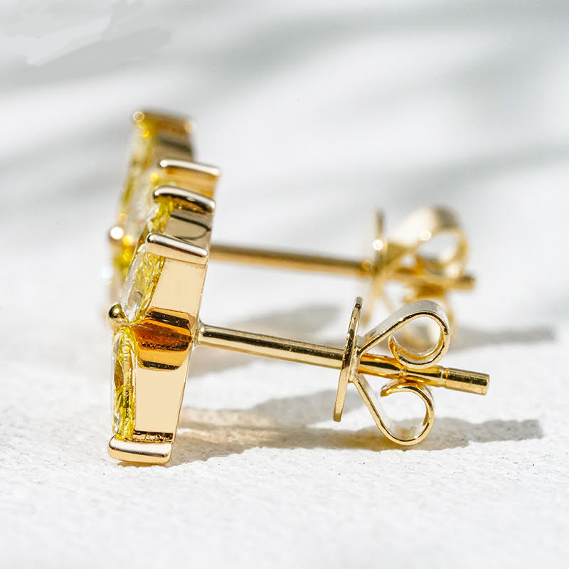 Golden Bloom Yellow Lab Diamond Flower Earrings in 18K Yellow Gold