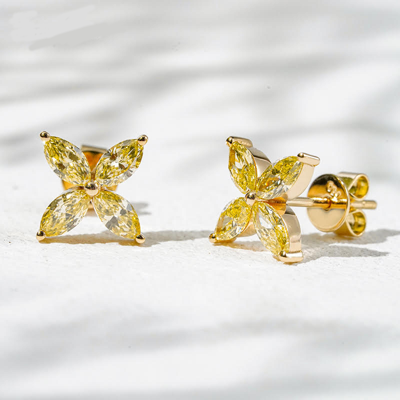 Golden Bloom Yellow Lab Diamond Flower Earrings in 18K Yellow Gold