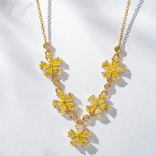 Golden Sonata – 18K Yellow Gold Lab Diamond Floral Necklace