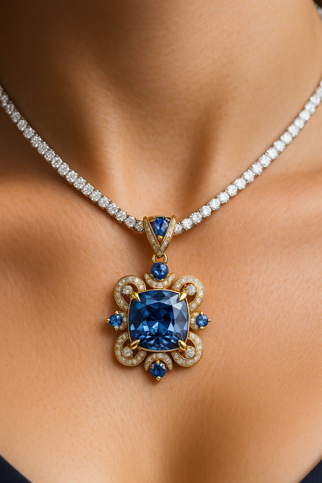 Royal Azure Pendant – 1.75 ct Unheated Burma Sapphire, Sapphires & Diamonds in 18K Gold
