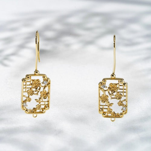Lattice Muse – 18K Yellow Gold Lab Diamond Drop Earrings