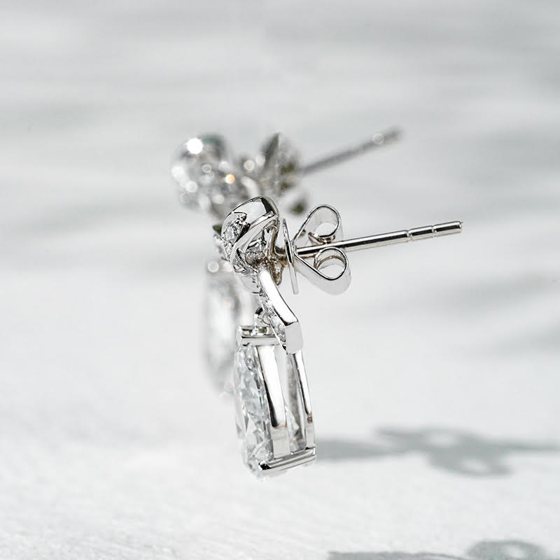 Ribbon Drop – 18K White Gold Lab Diamond Bow Earrings
