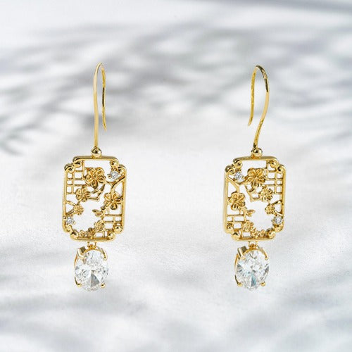Lattice Muse – 18K Yellow Gold Lab Diamond Drop Earrings
