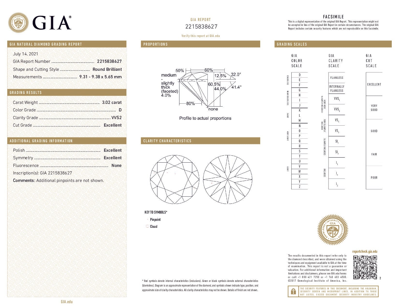 GIA diamond report with detailed gemstone information on a white background
