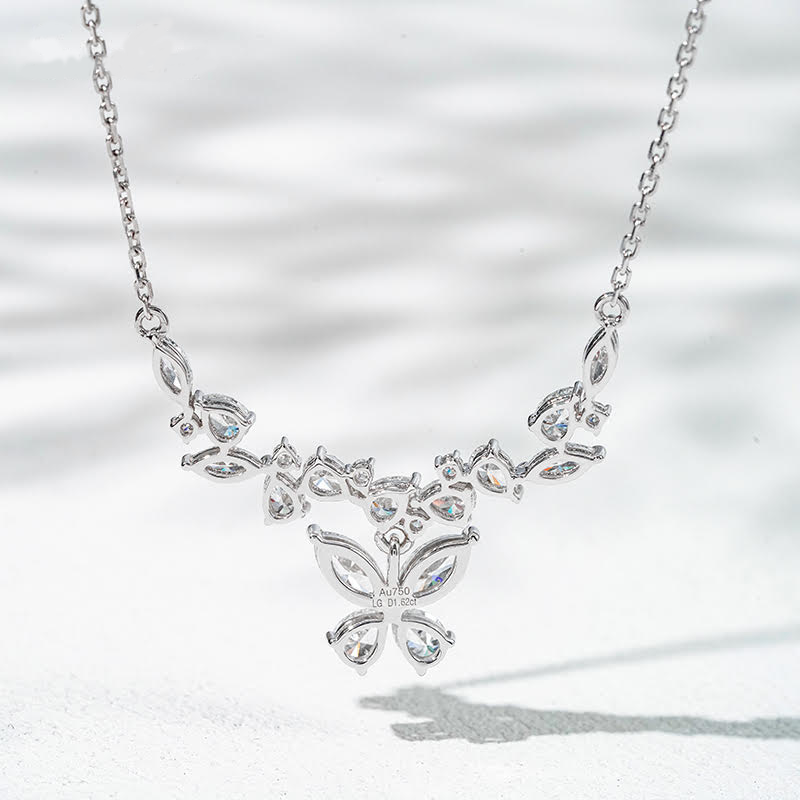 Wings of Light Lab Diamond Butterfly Necklace in 18K White Gold – 40–45 cm