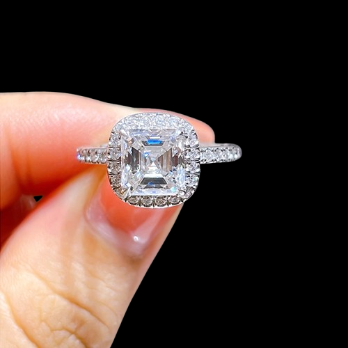 2.01 ct Asscher Cut Lab Diamond Halo Ring – D Color, VS1 Clarity, Platinum PT950