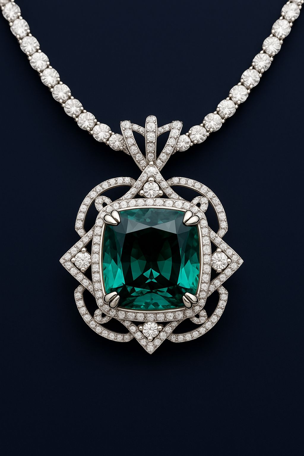 Luxury emerald pendant necklace on a dark background