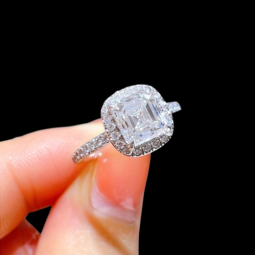 2.01 ct Asscher Cut Lab Diamond Halo Ring – D Color, VS1 Clarity, Platinum PT950