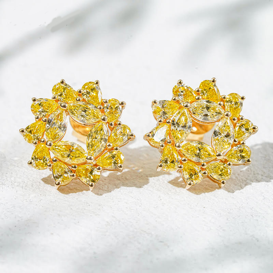 Sunfire Halo Yellow Lab Diamond Earrings in 18K Yellow Gold