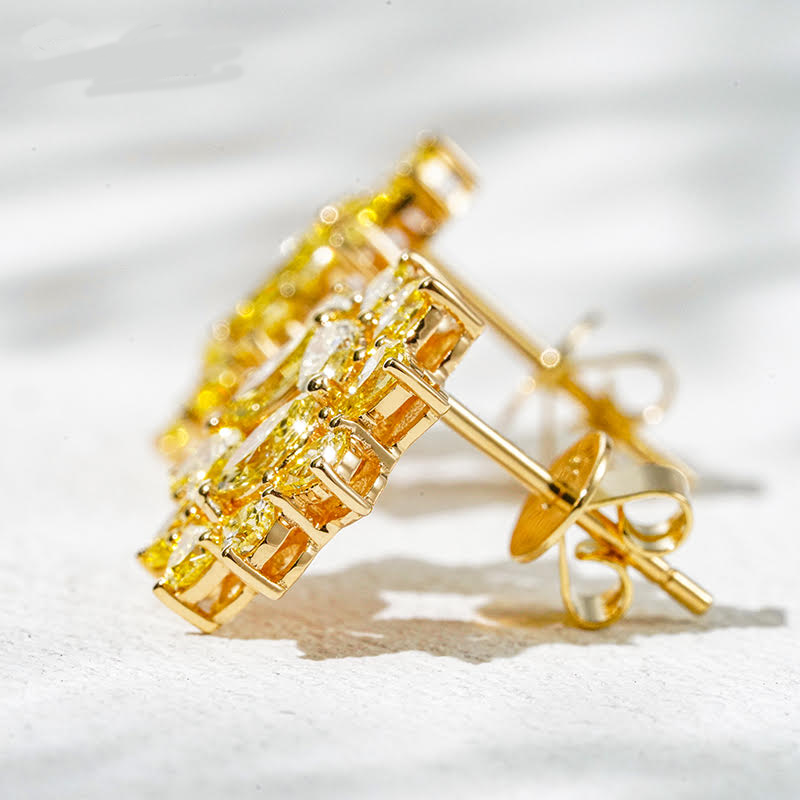Sunfire Halo Yellow Lab Diamond Earrings in 18K Yellow Gold