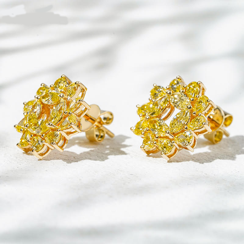 Sunfire Halo Yellow Lab Diamond Earrings in 18K Yellow Gold
