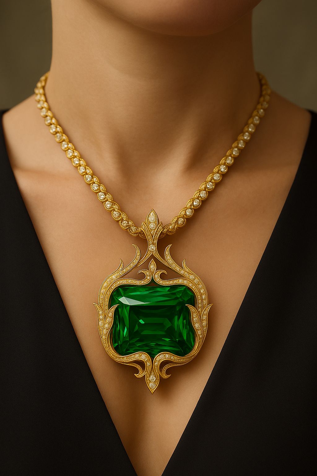 41.22 Carat Intense Rich  Green Afghan Tourmaline Pendant with Natural Diamonds