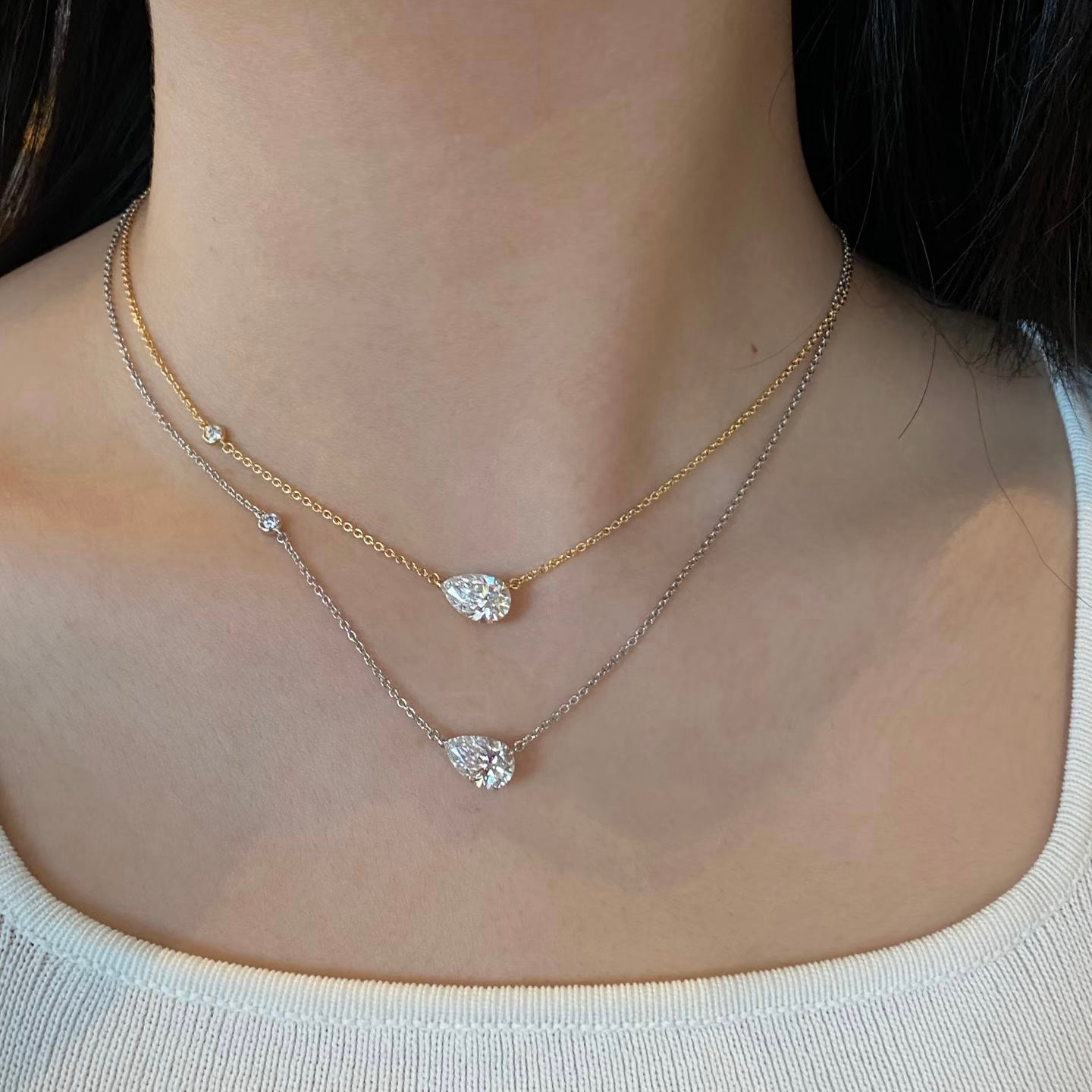 2.02 ct Pear Shape Lab Diamond Necklace – E Color, VS2 Clarity, 18K Yellow Gold