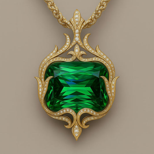 41.22 Carat Intense Rich  Green Afghan Tourmaline Pendant with Natural Diamonds