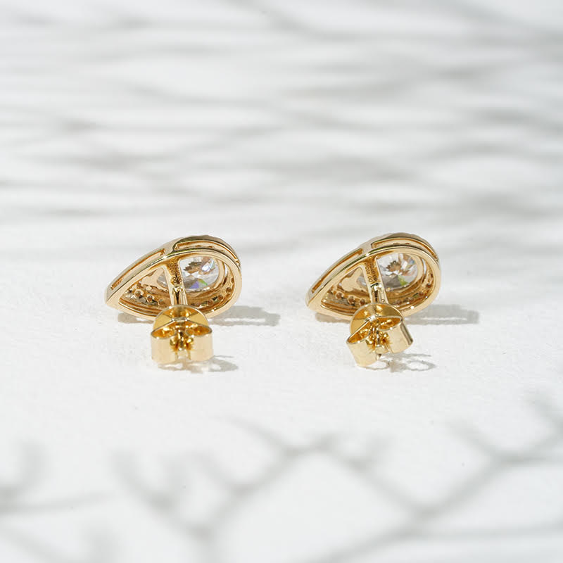 Solstice Dewdrop – 18K Yellow Gold Lab Diamond Halo Earrings