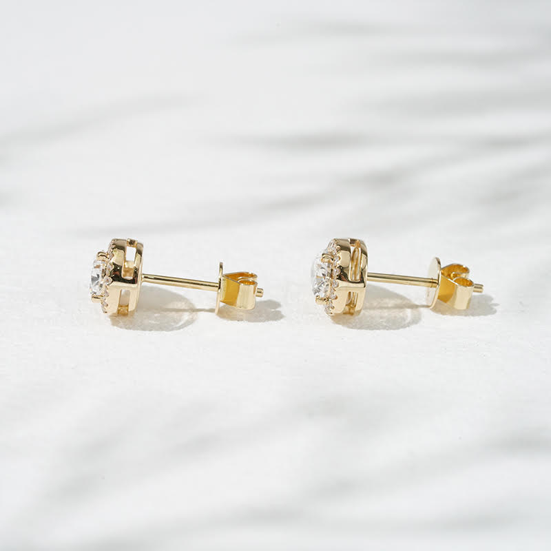 Solstice Dewdrop – 18K Yellow Gold Lab Diamond Halo Earrings