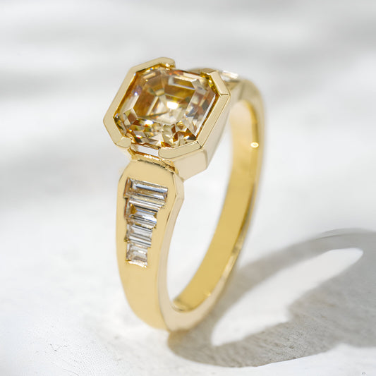 QOB “Champagne Spark” Lab Diamond Ring  ~2.13 ct in Solid 18K Yellow Gold