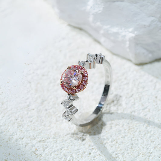 QOB “Rosé Halo” Lab Pink Diamond Ring 1.126ct in Solid 18K White Gold with Rose Gold Halo