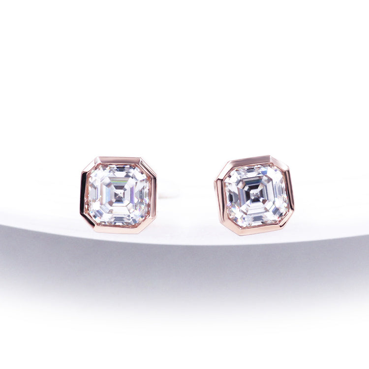 QOB Asscher Glow Lab Diamond Stud Earrings | 2.50 ct | 18K Rose Gold