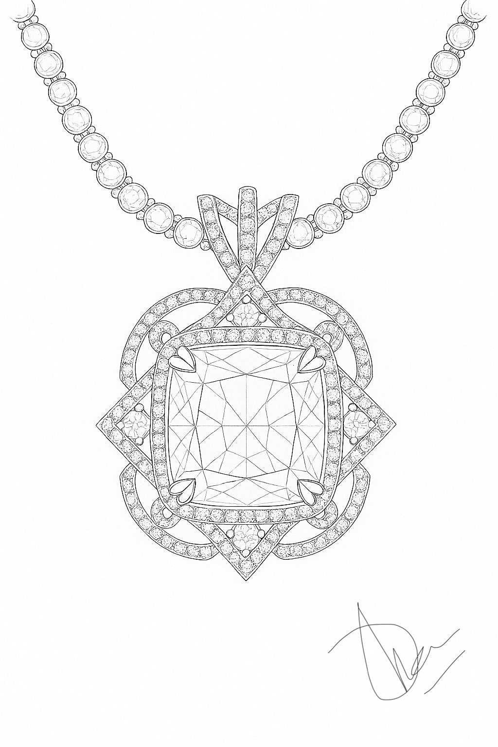 Celestial Lagoon Necklace – 7.23 ct Tourmaline & ~13.2 ct Lab Diamonds in 18K White Gold