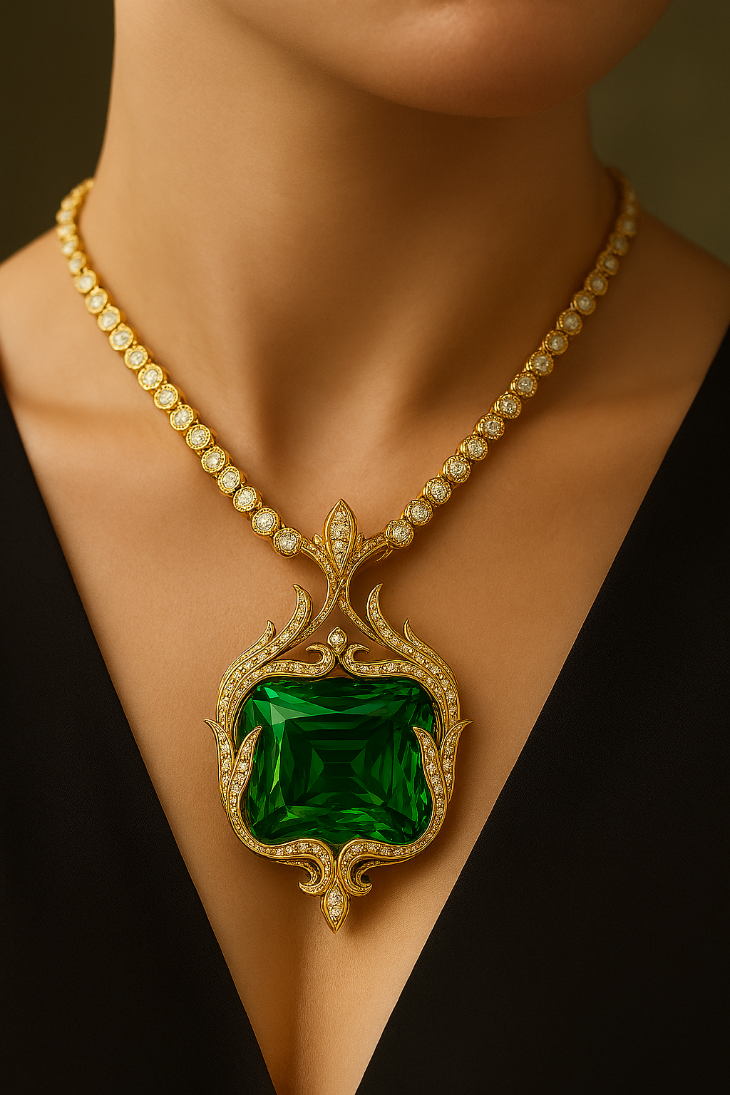 41.22 Carat Intense Rich  Green Afghan Tourmaline Pendant with Natural Diamonds