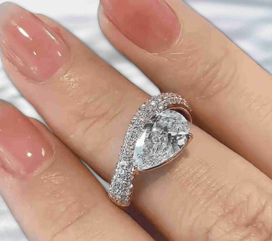 QOB Celestial Drop 1.771 ct Pear Lab Diamond Pave Wrap Ring in 18K Rose Gold