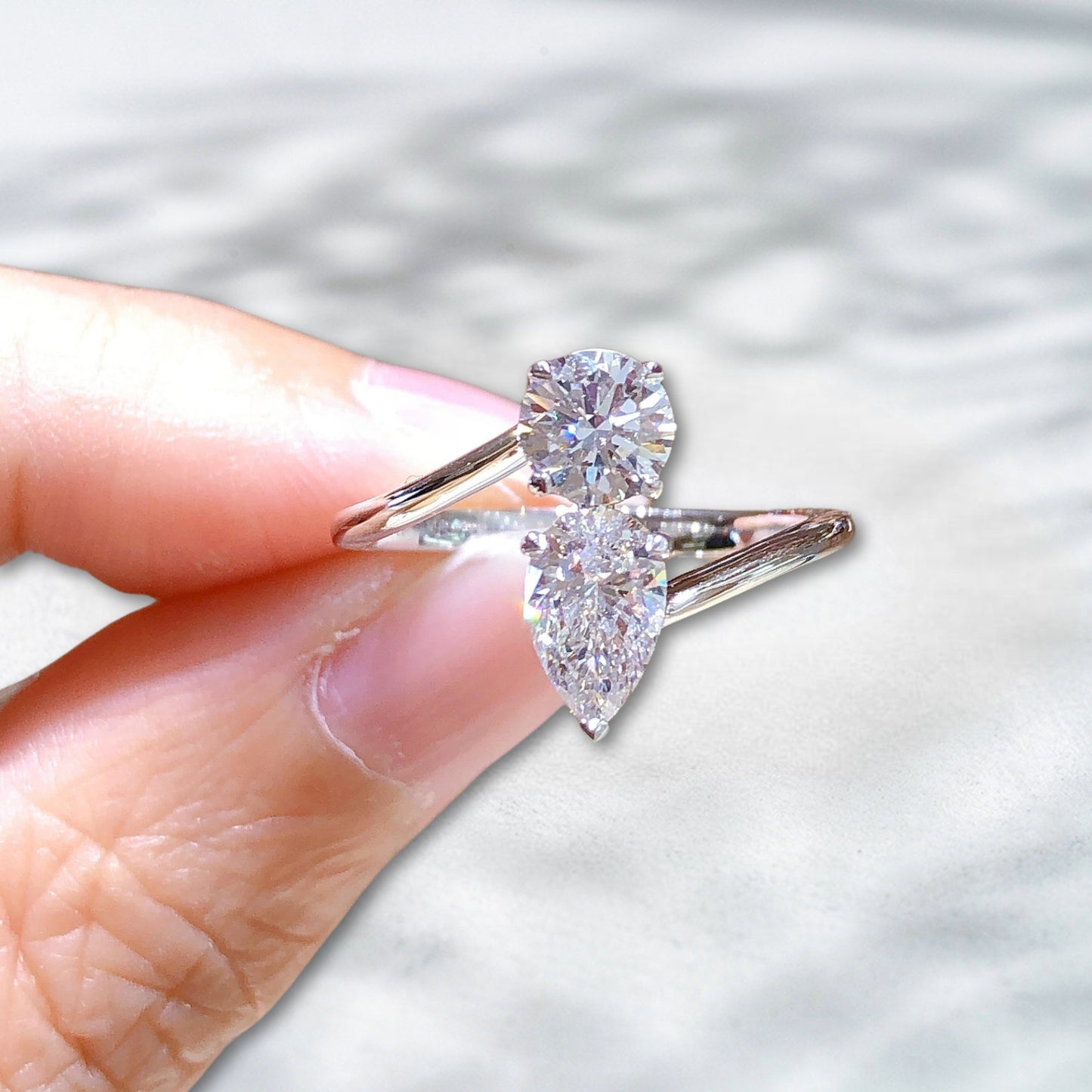 QOB Starglim Split – Pear Cut Lab Diamond Ring 1.07c in 18K White Gold