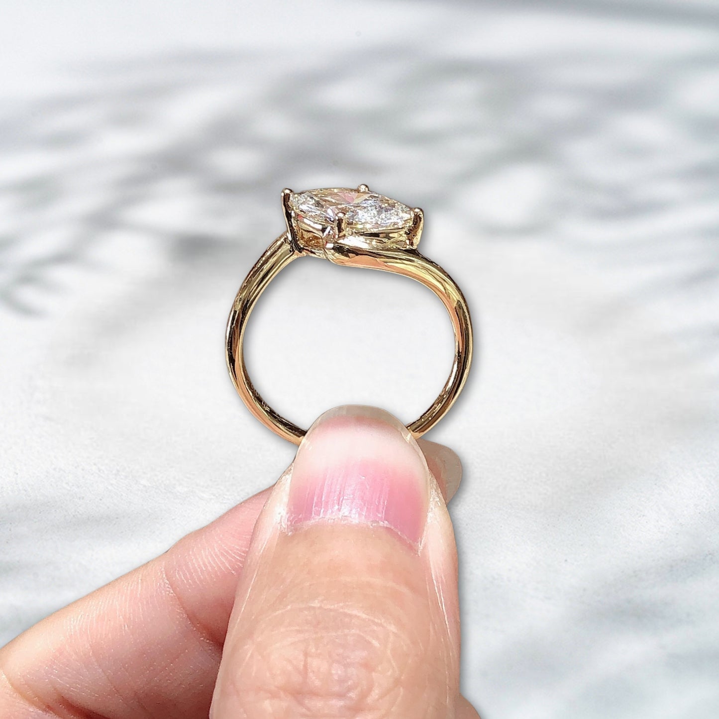 QOB Golden Float – 2.01ct Oval Lab Diamond Ring in 18K Yellow Gold