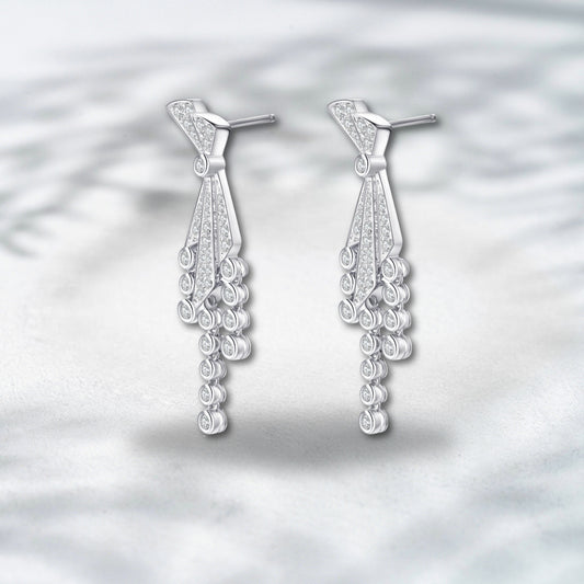 QOB Bowtie Cascade Diamond Earrings 1.20 ct total. 18K white gold