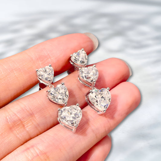 Heartfall Lab Diamond Heart Drop Earrings in 9 carats 18K White Gold