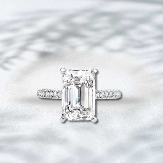 Deco Grace 2.40ct Emerald Cut Lab Diamond Baguette Three Stone Ring in 18K White Gold