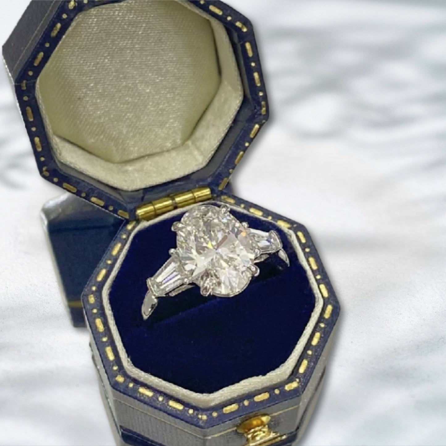 QOB Baguette Muse 3.02ct Oval Cut Lab Diamond Ring with Baguette Side Stones in 18K White Gold