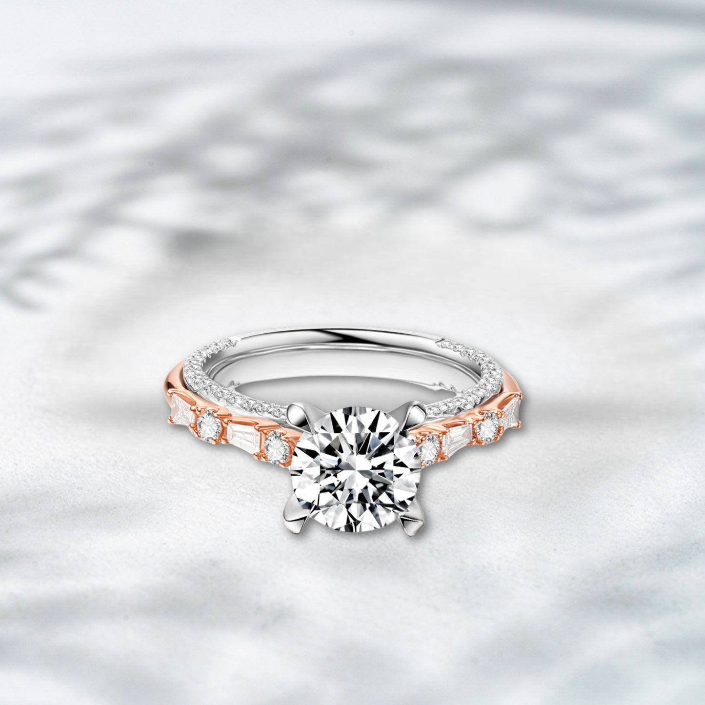 QOB “Rosé Glint” Lab Diamond Engagement Ring – 2.60 Carats Total in 18K Rose & White Gold