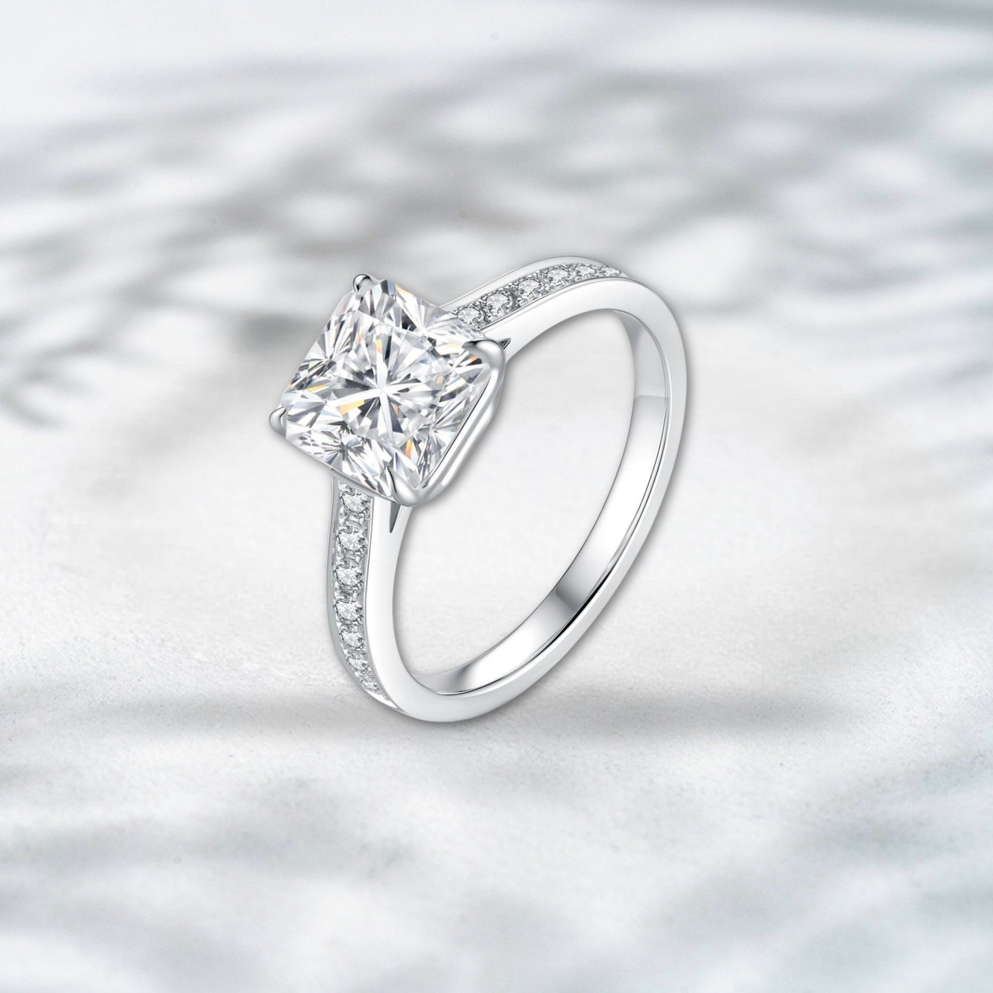 QOB Crown Radiance – 2.1ct Cushion Cut Lab Diamond Ring in 18K White Gold