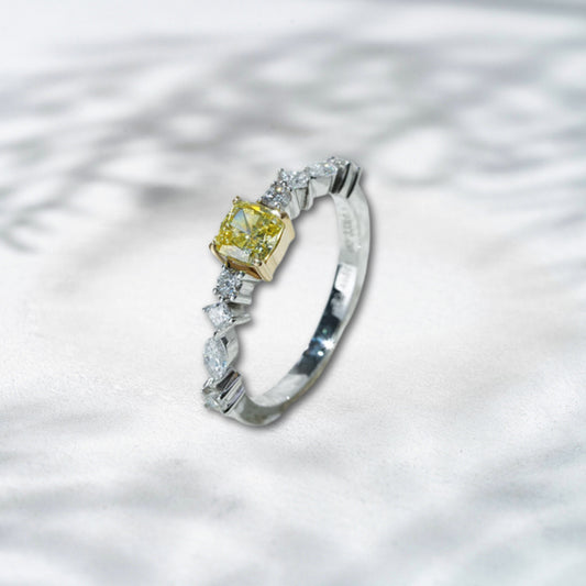 QOB Golden Ember Ring - 1.46 ct Yellow Lab Diamond in 18K White & Yellow Gold