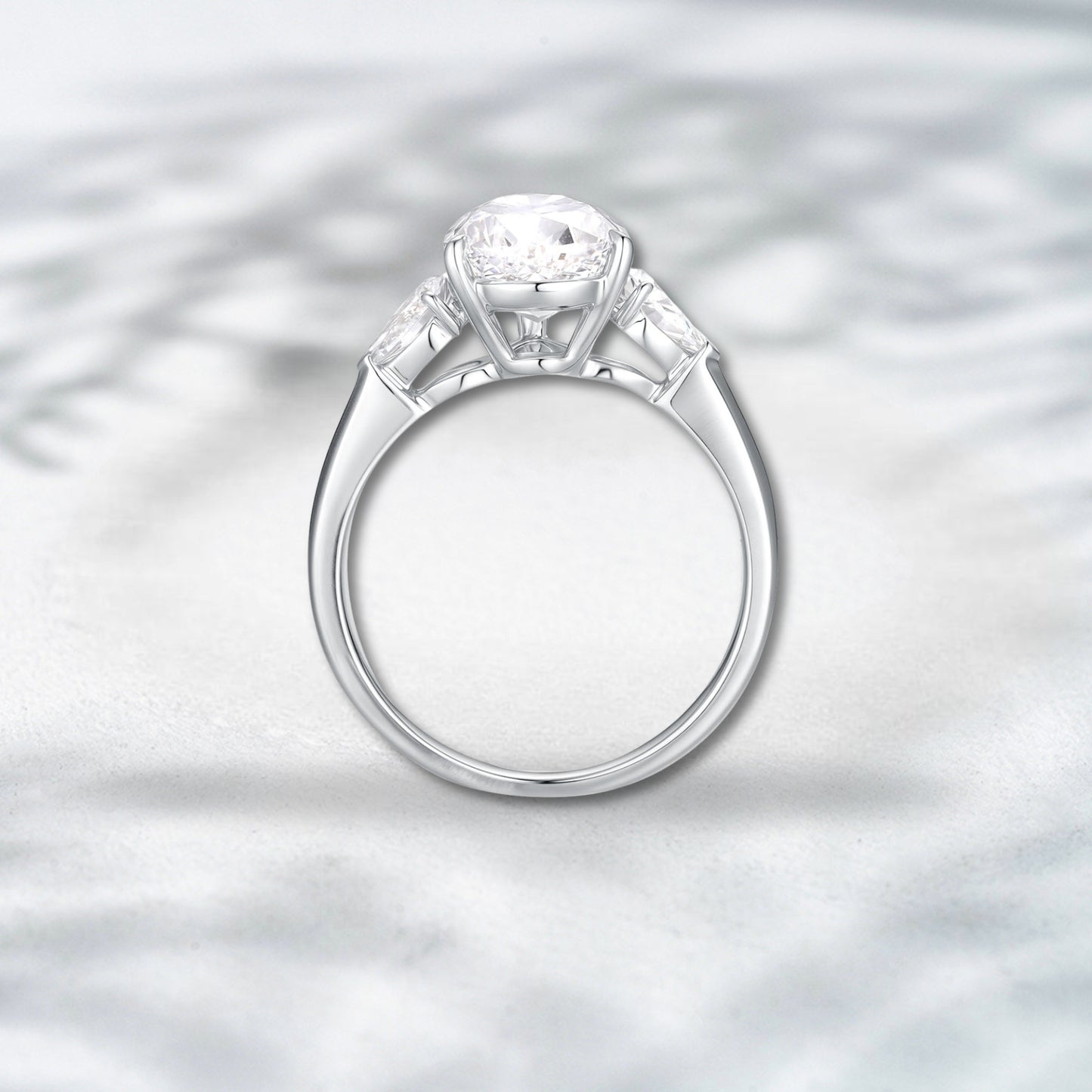 QOB Pear Brilliance 3.61ct Pear Cut Lab Diamond Three-Stone Ring in 18K White Gold