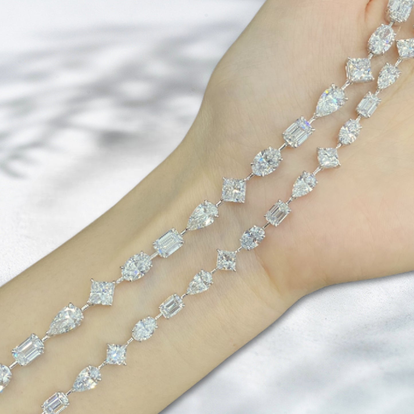 QOB Starlit Medley – 10.55ct Mixed-Cut Lab Diamond Bracelet in 18K White Gold