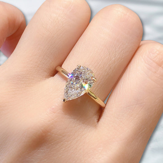 QOB Marquise Bloom – 2.16ct Pear Cut Lab Diamond Ring in 18K Yellow Gold