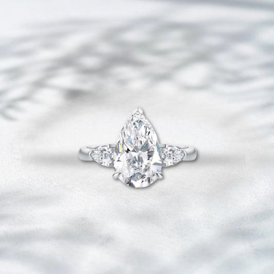 QOB Celestique Bloom – 3.1ct Pear Trio Lab Diamond Ring in Platinum PT950
