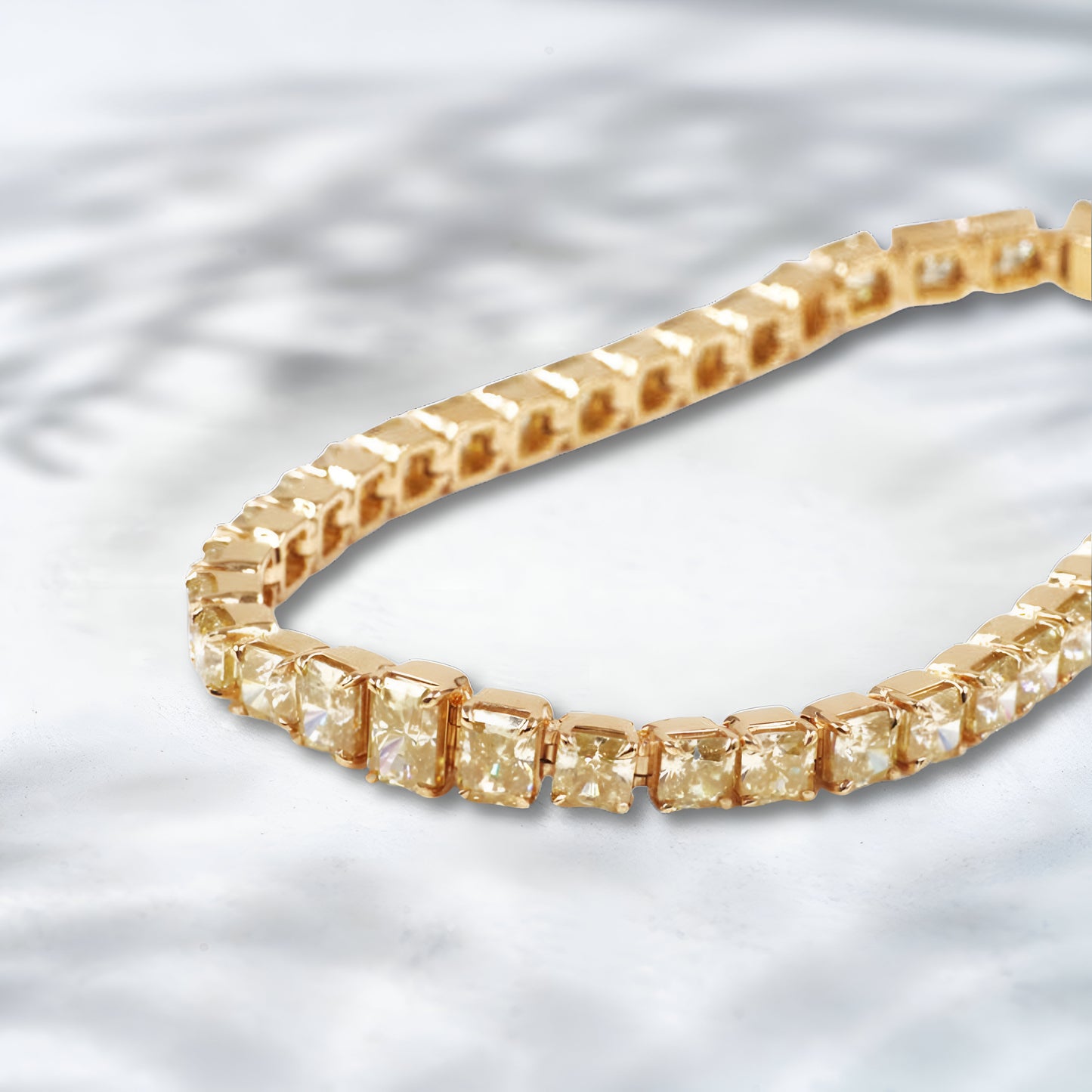 QOB Satin Spark Champagne Lab Diamond Tennis Bracelet 8.0 - 8.5 carats in 18k yellow gold
